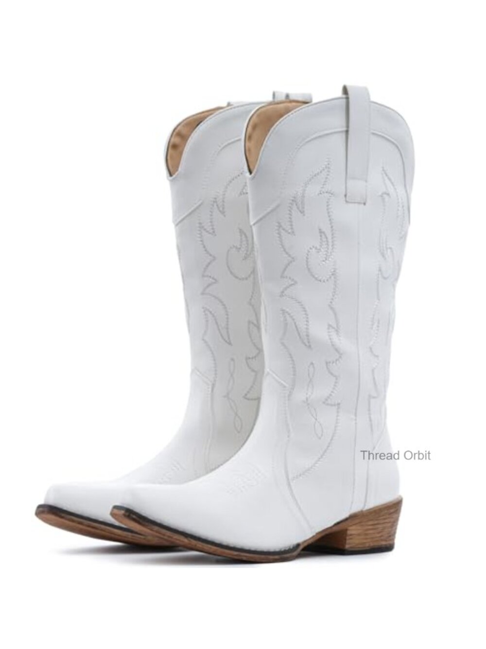 Women's Western Cowboy Boots Handcrafted Mid Calf Snip Toe Faux Leather Block